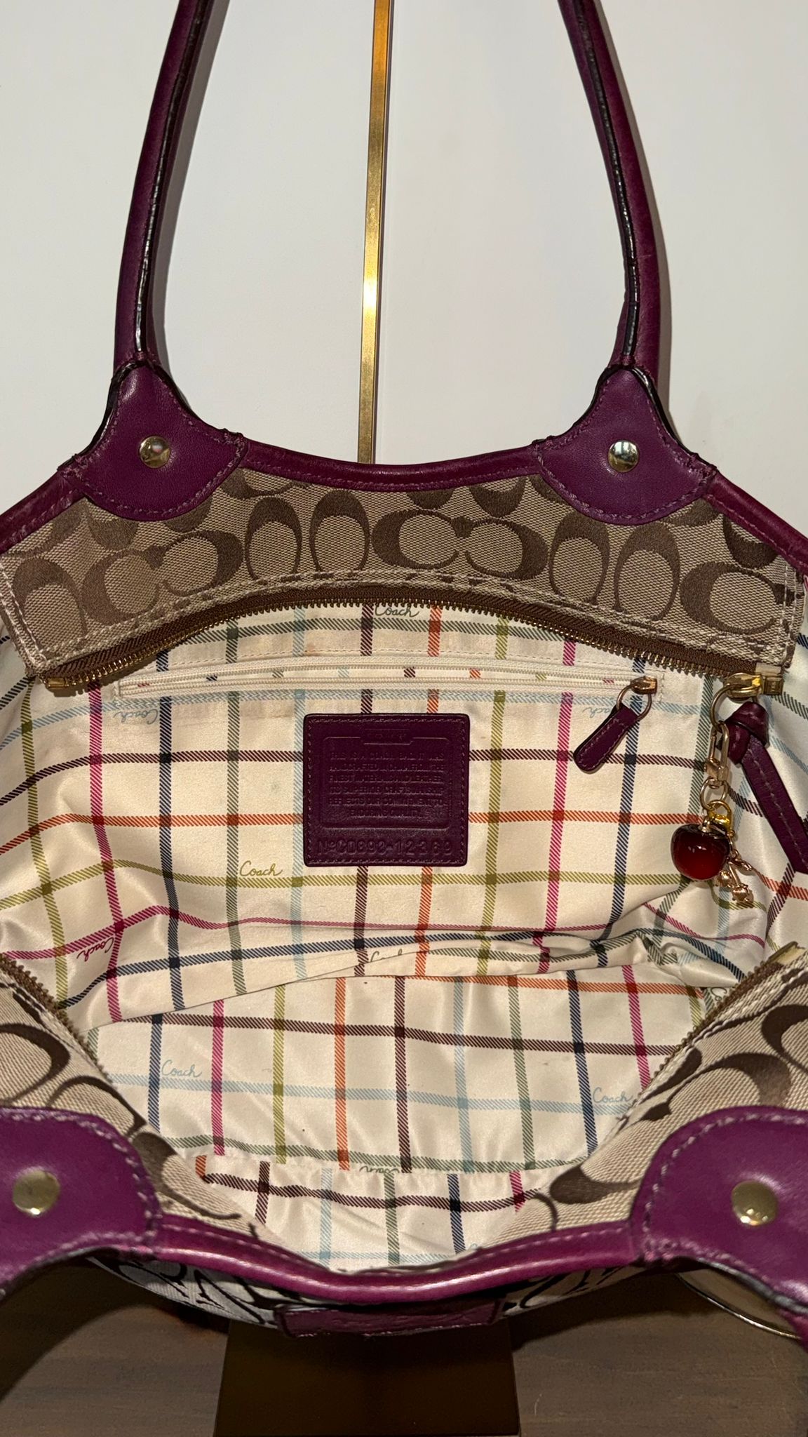 Coach Burgundy Trim Canvas Bag