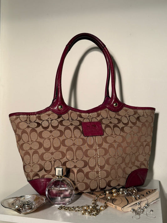 Coach Burgundy Trim Canvas Bag