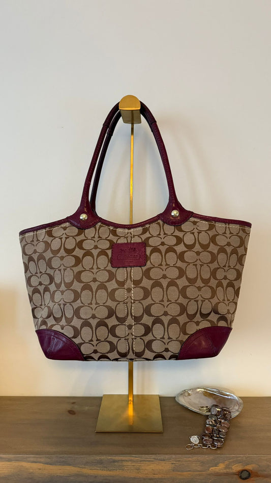 Coach Burgundy Trim Canvas Bag