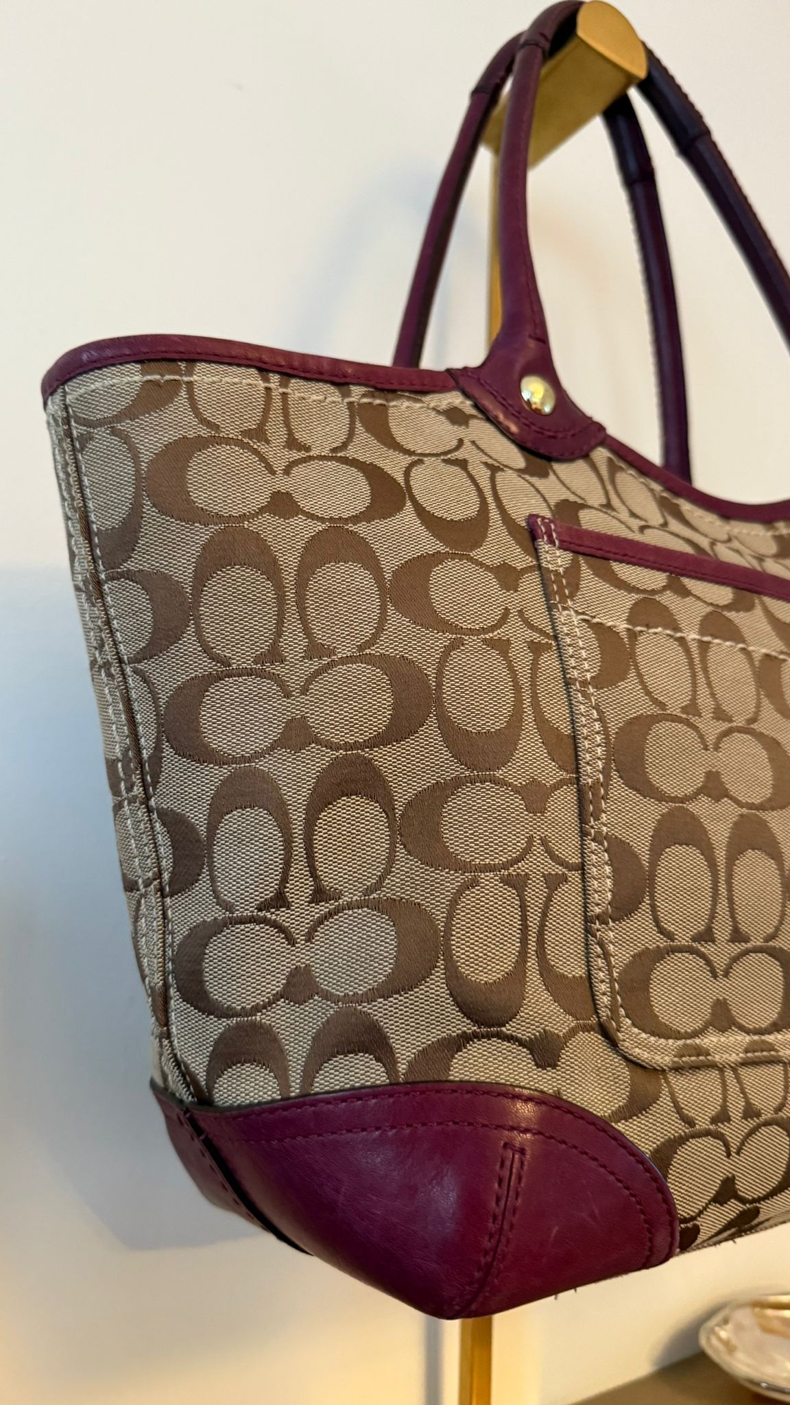 Coach Burgundy Trim Canvas Bag