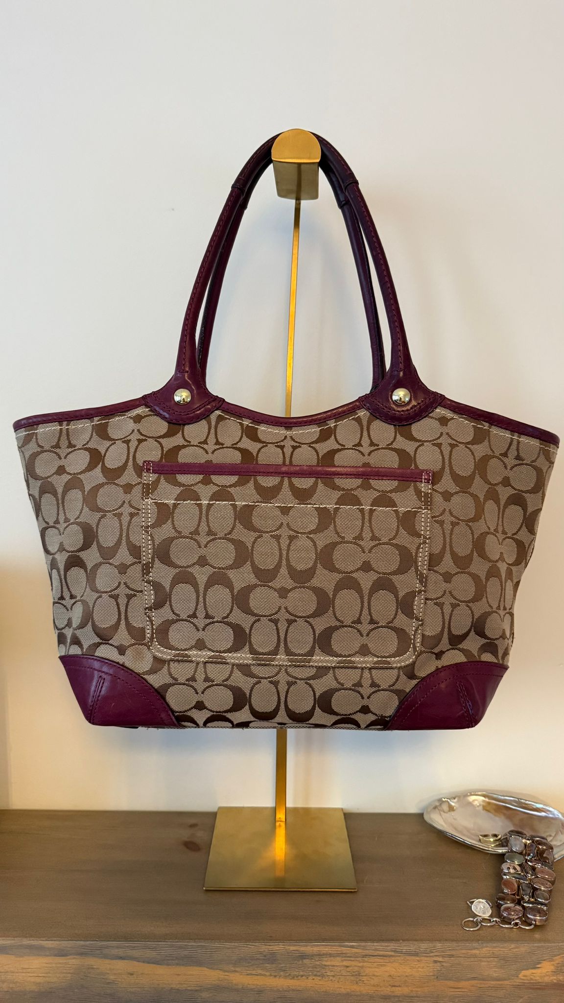 Coach Burgundy Trim Canvas Bag