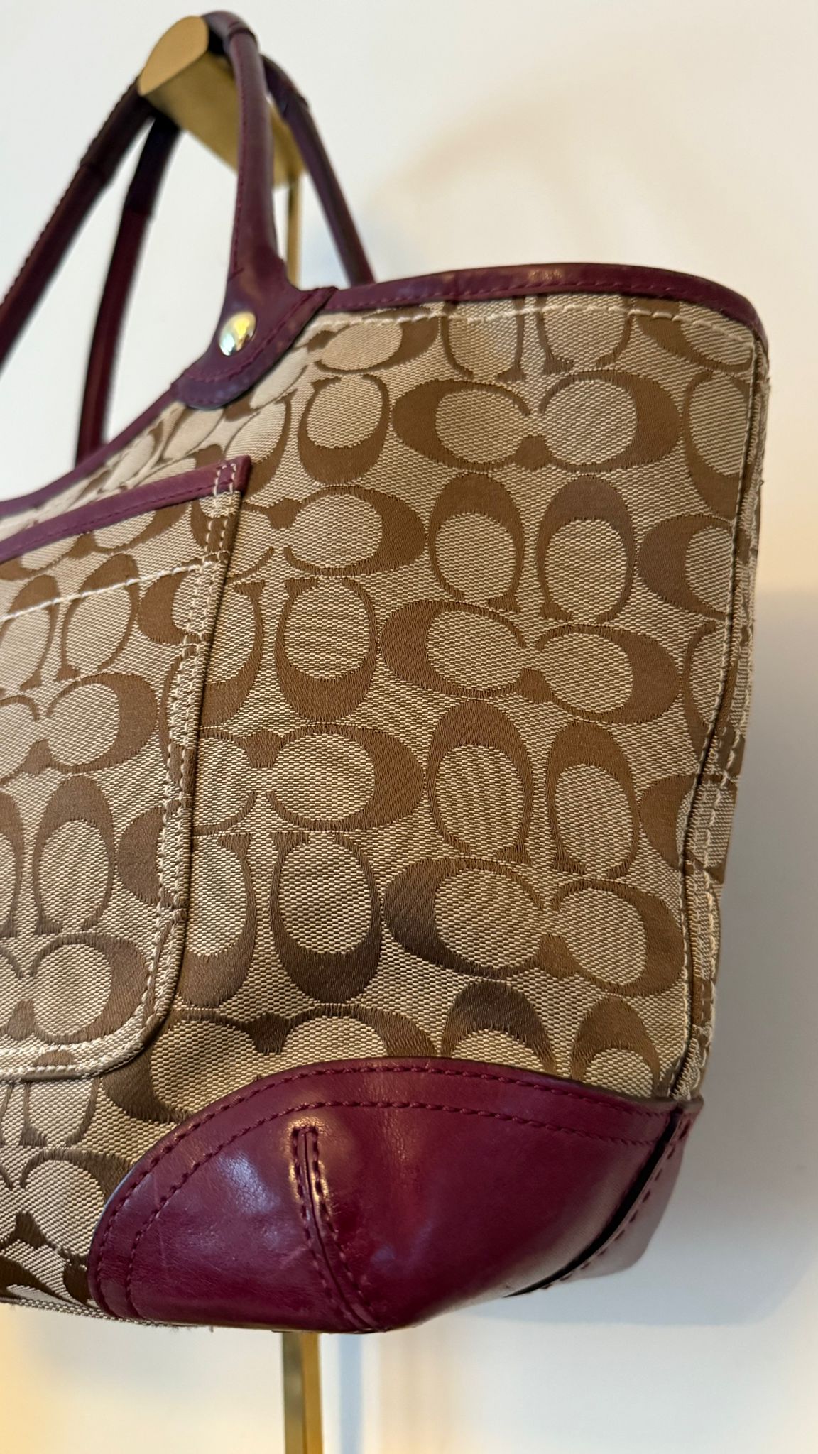 Coach Burgundy Trim Canvas Bag