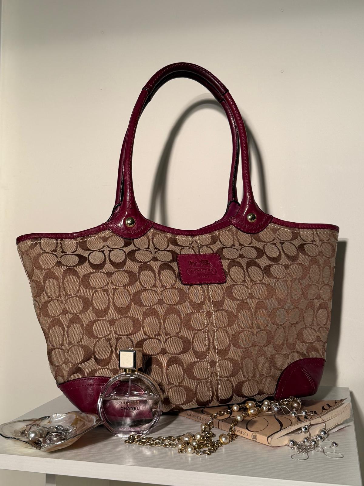 Coach Burgundy Trim Canvas Bag