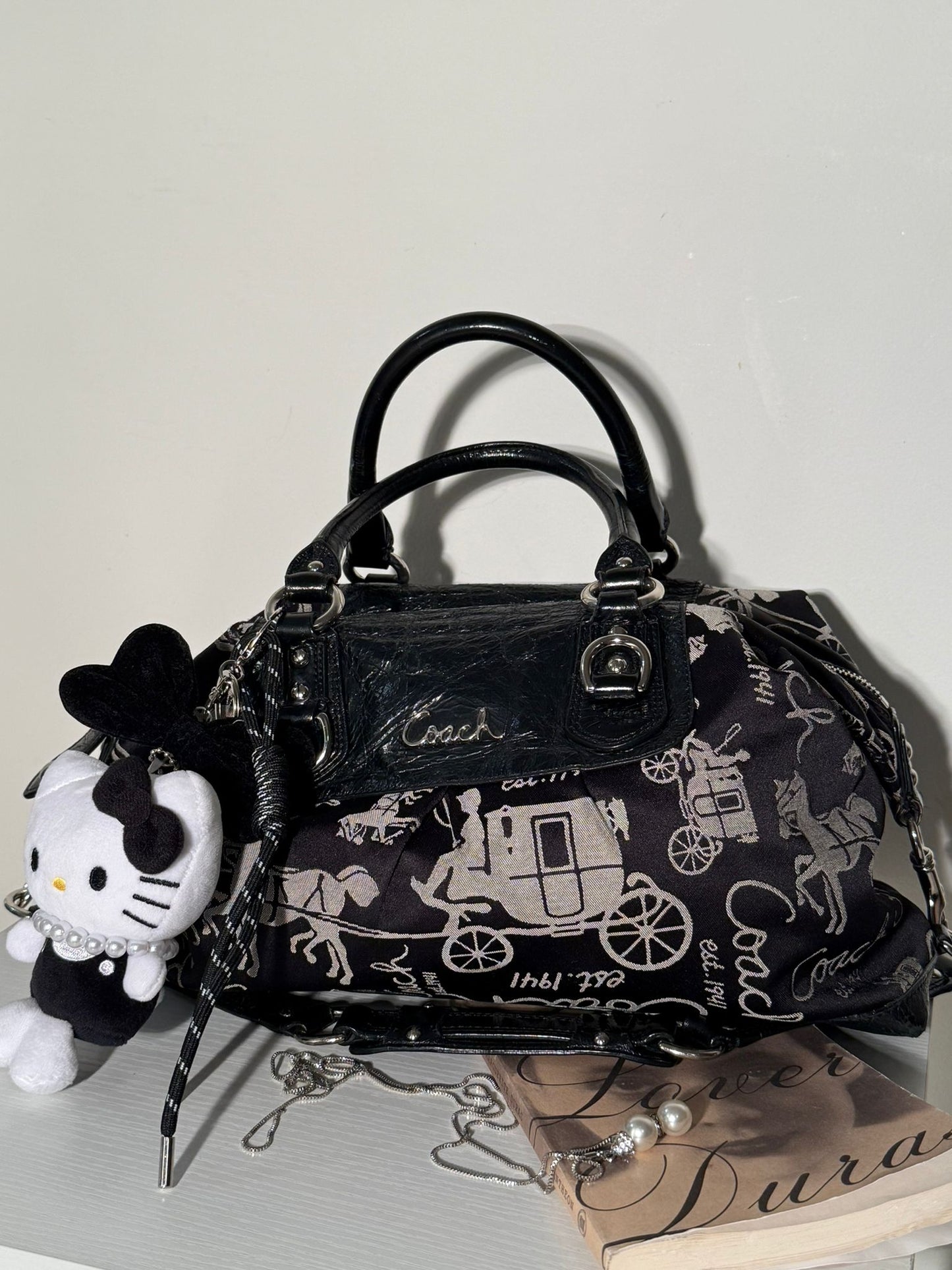 Coach Black Carriage Print Satchel