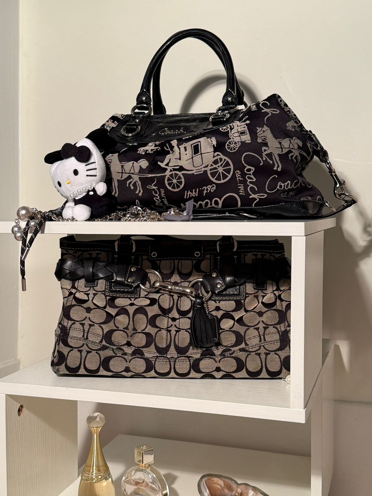 Coach Black Carriage Print Satchel