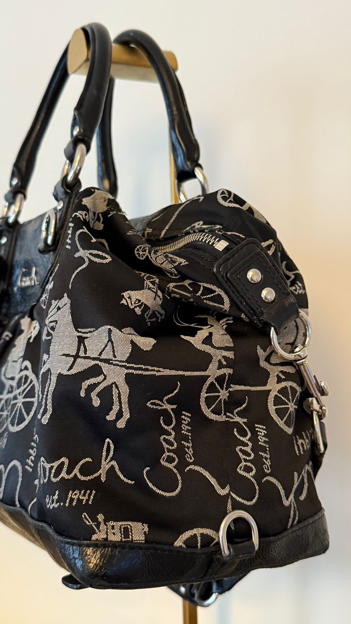 Coach Black Carriage Print Satchel