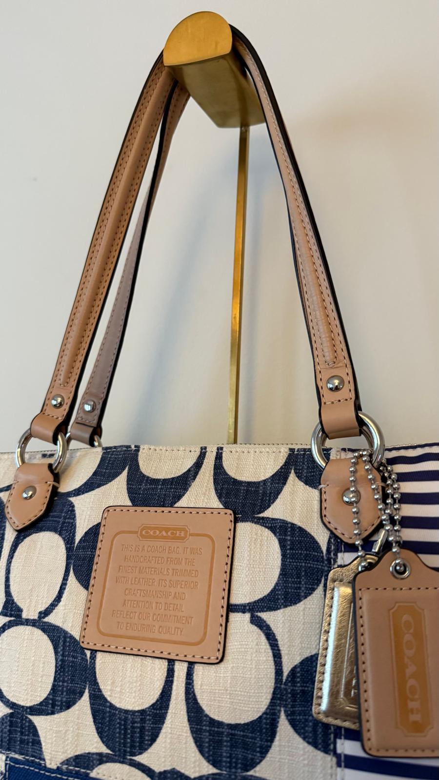 Coach Patchwork Stripe Canvas Tote Bag