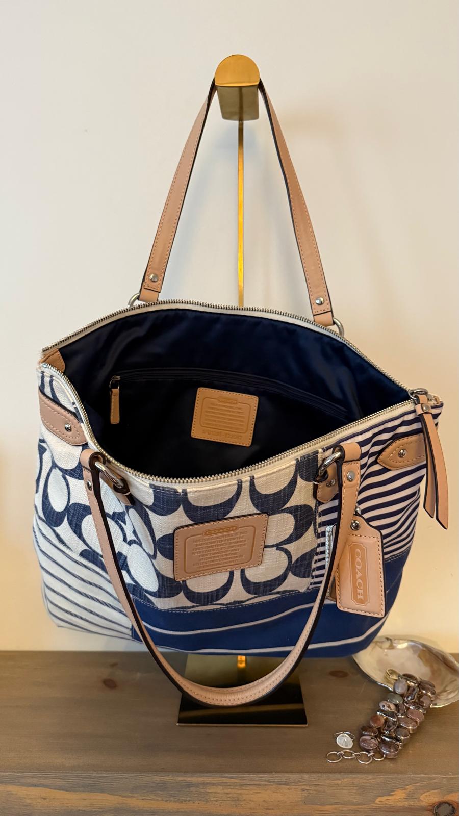 Coach Patchwork Stripe Canvas Tote Bag