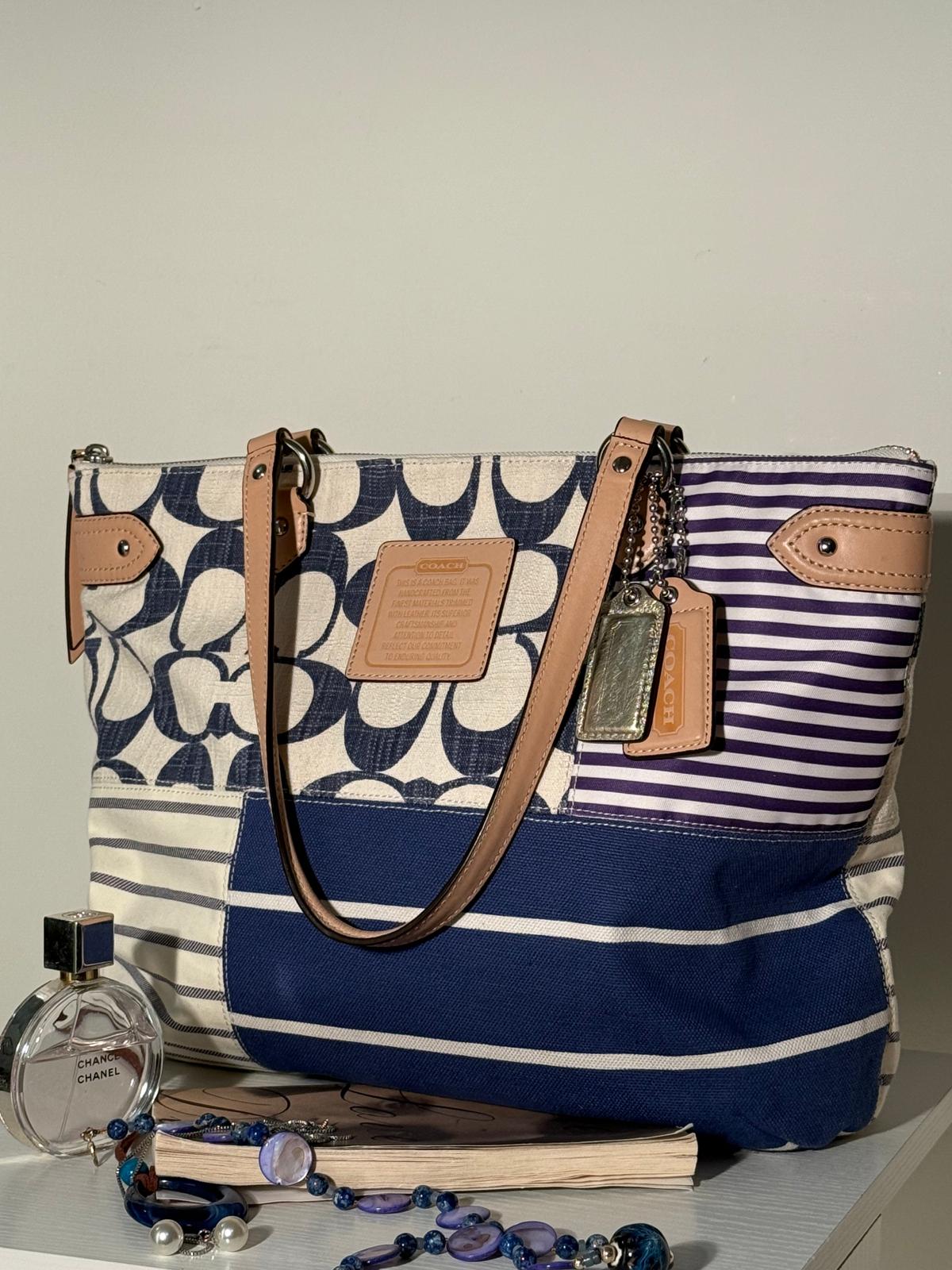 Coach Patchwork Stripe Canvas Tote Bag