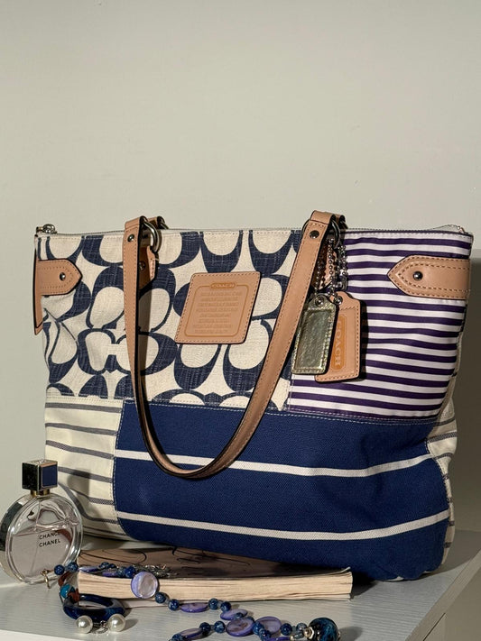 Coach Patchwork Stripe Canvas Tote Bag