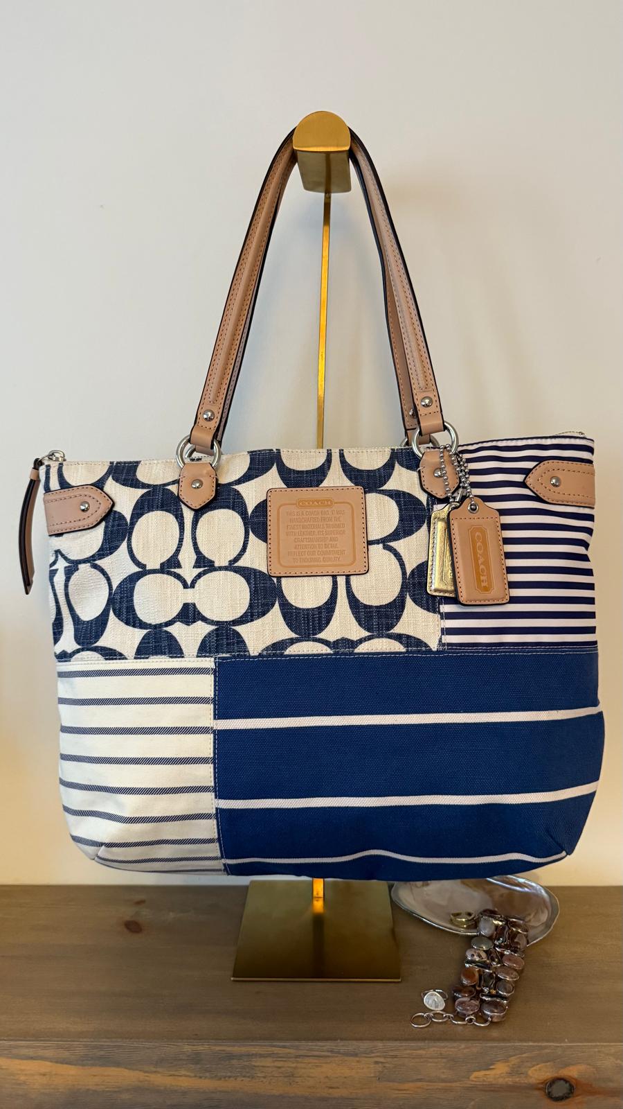 Coach Patchwork Stripe Canvas Tote Bag