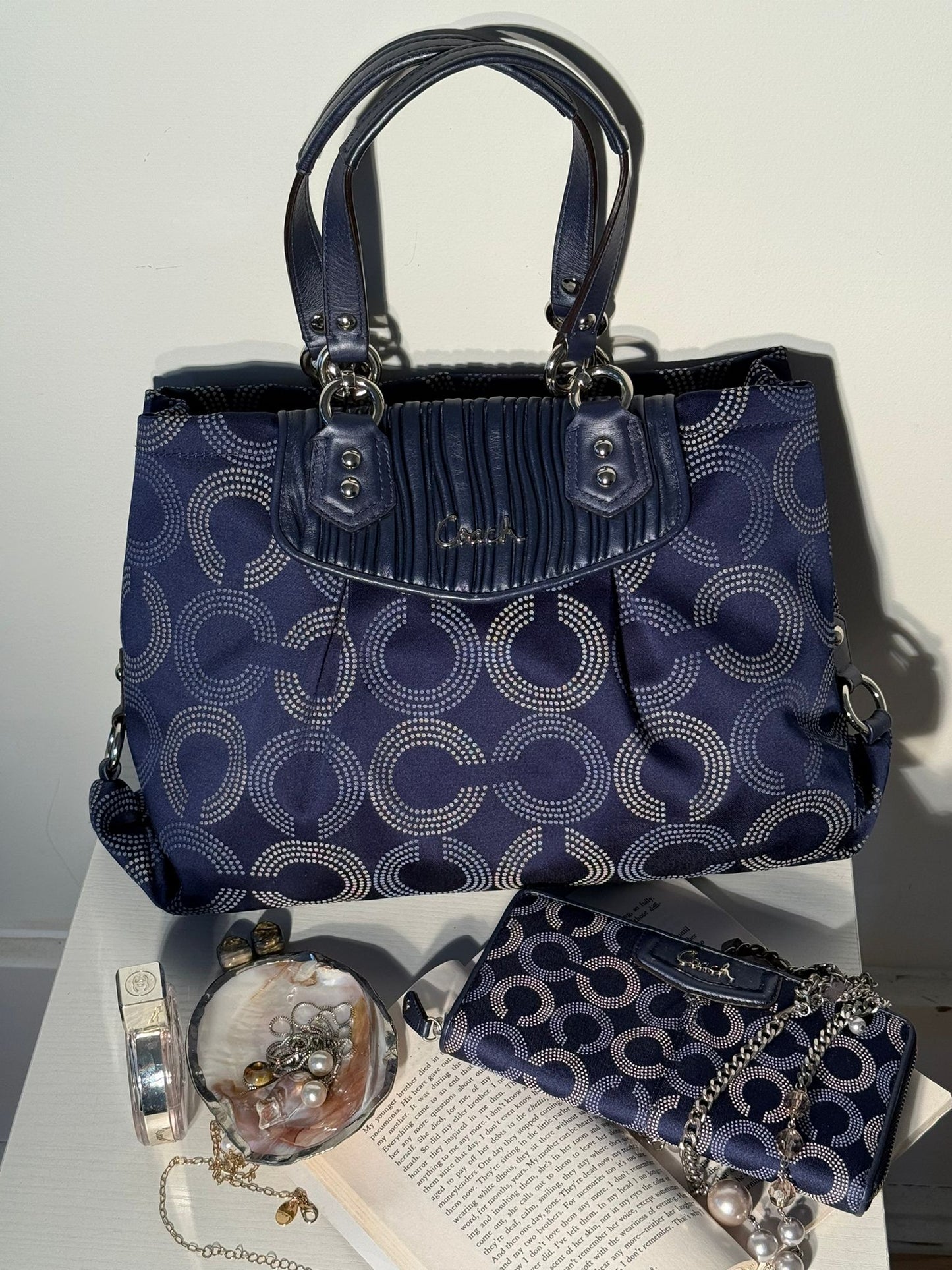 Coach Ashley Op Navy Satchel & Wallet Set