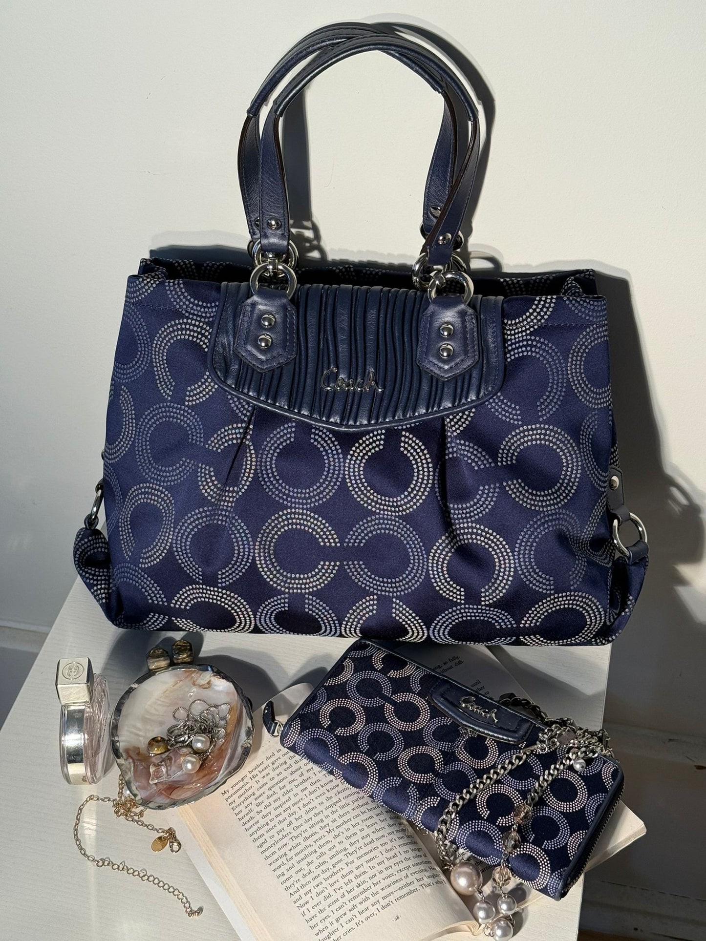 Coach Ashley Op Navy Satchel & Wallet Set