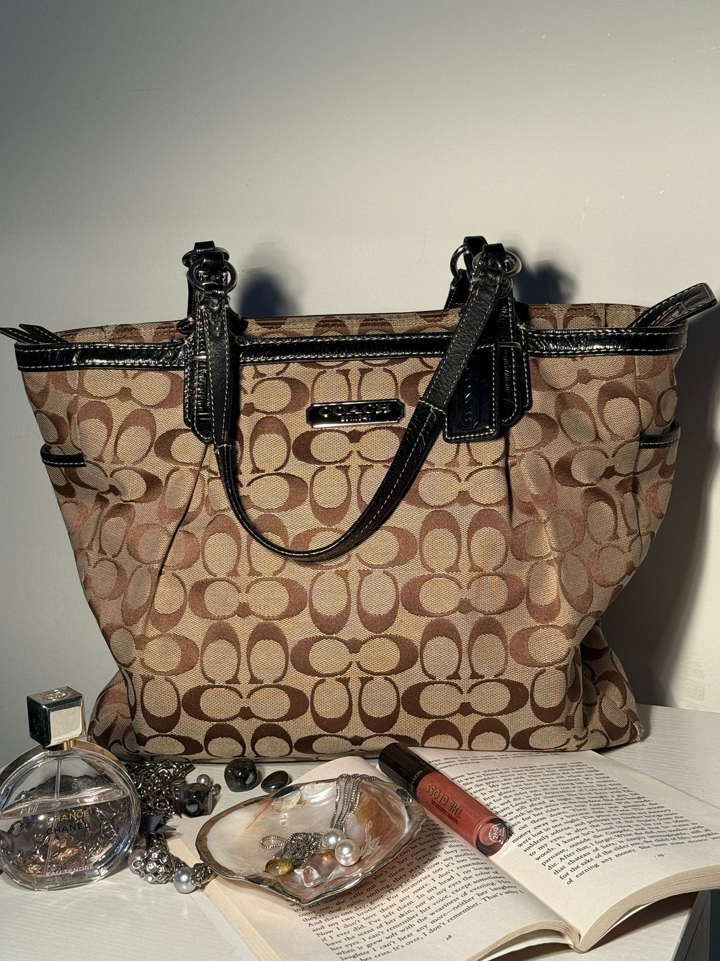 Coach Signature Brown Canvas Tote Bag