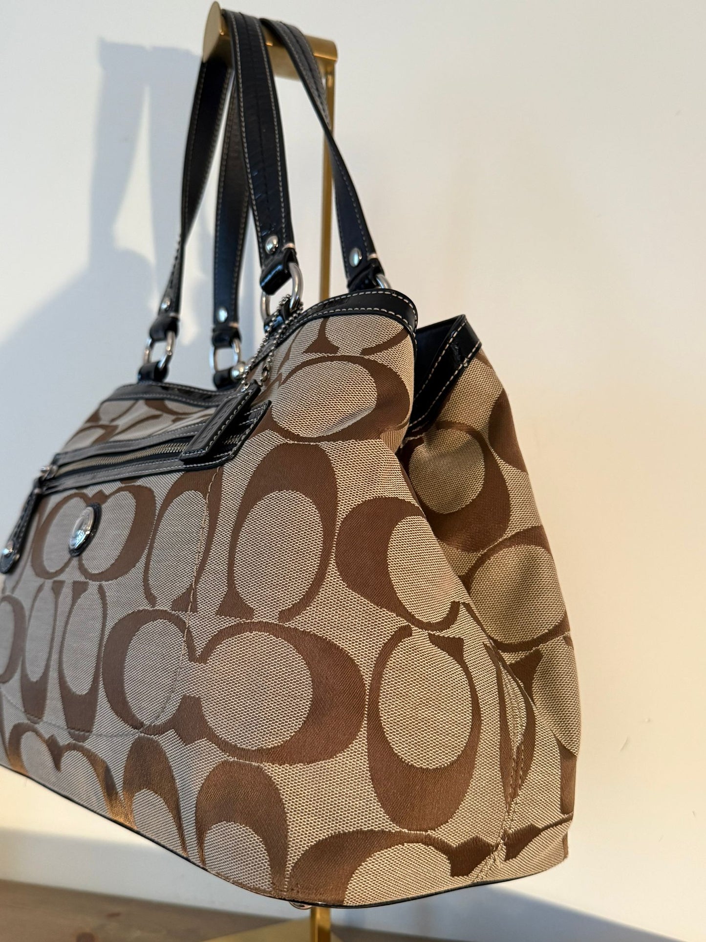 Coach Signature Brown Patent Trim Shoulder Bag