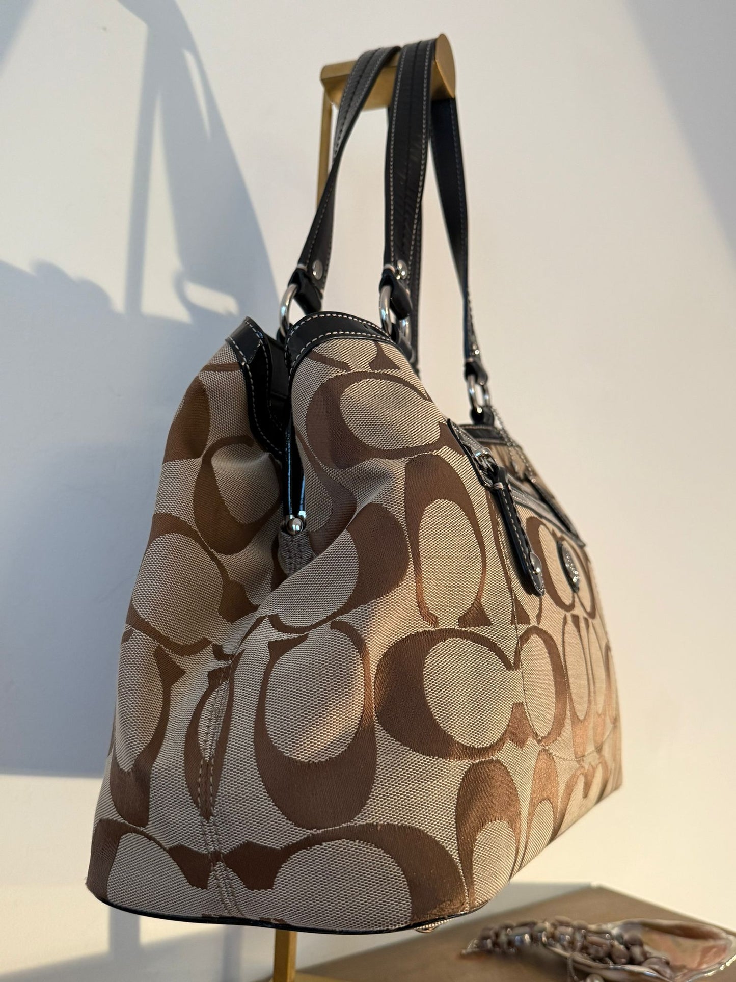 Coach Signature Brown Patent Trim Shoulder Bag