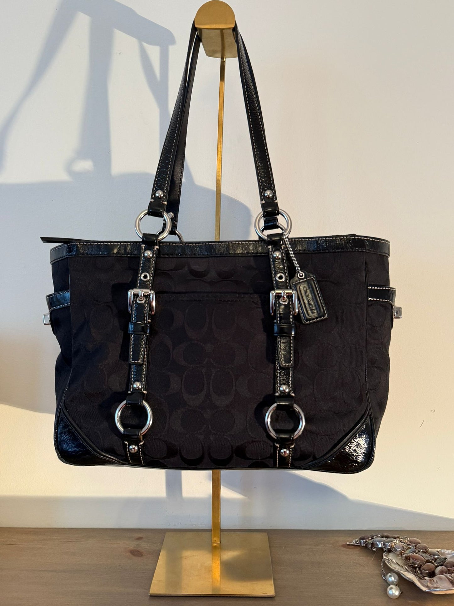 Coach Signature Black Buckle Tote Bag