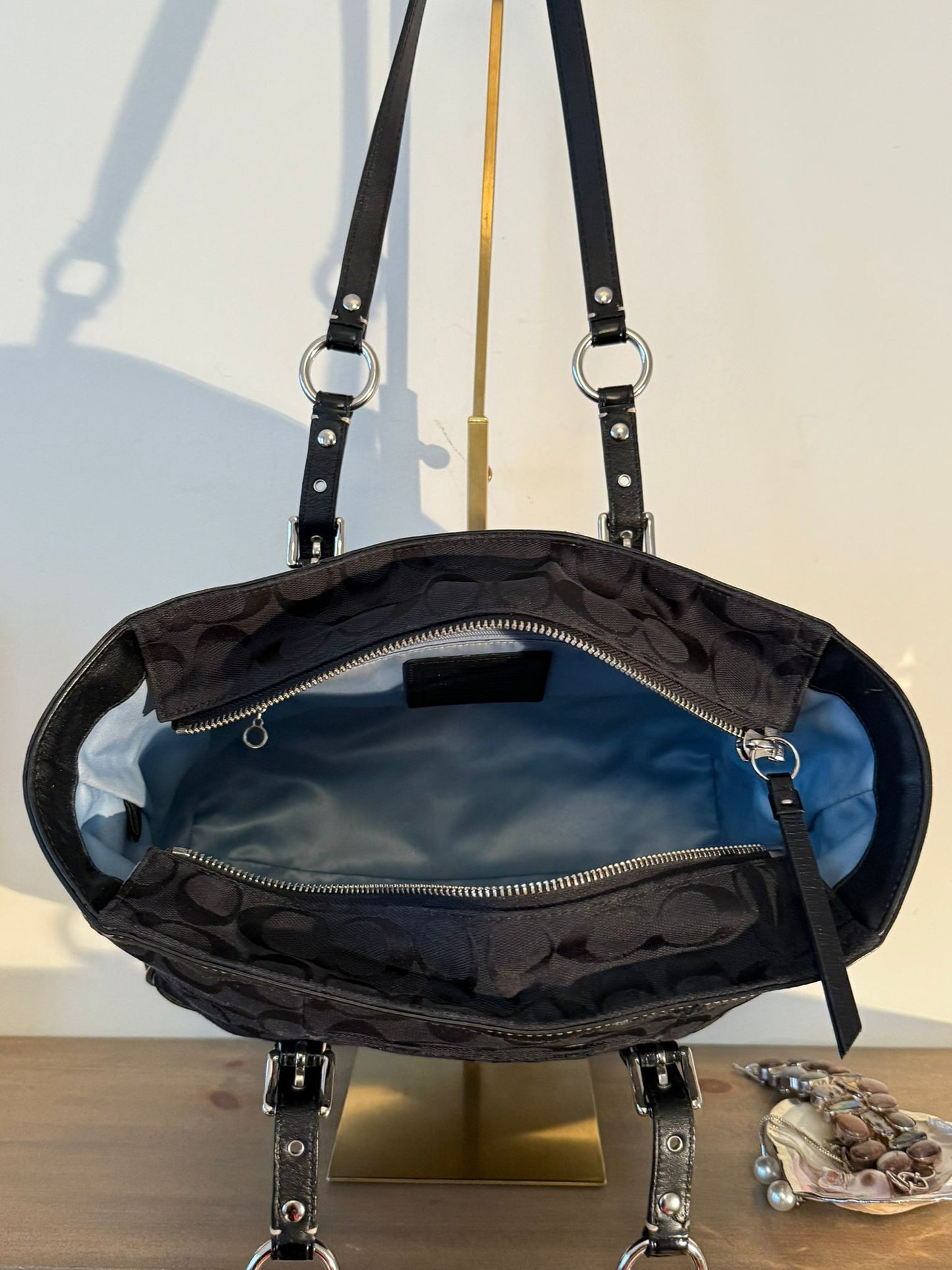 Coach Signature Black Buckle Tote Bag