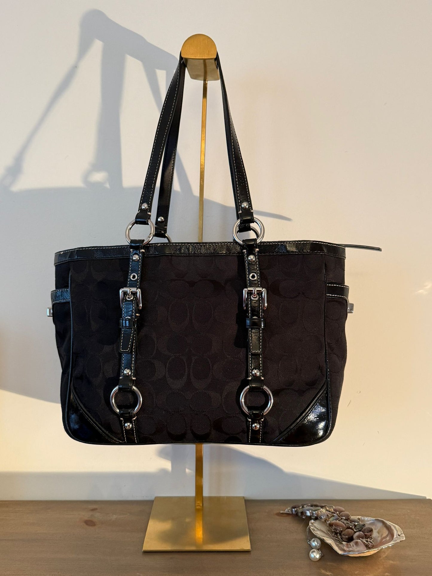 Coach Signature Black Buckle Tote Bag