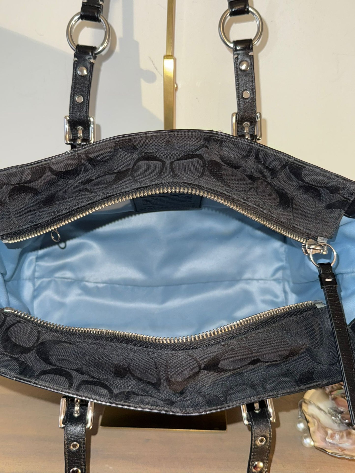 Coach Signature Black Buckle Tote Bag