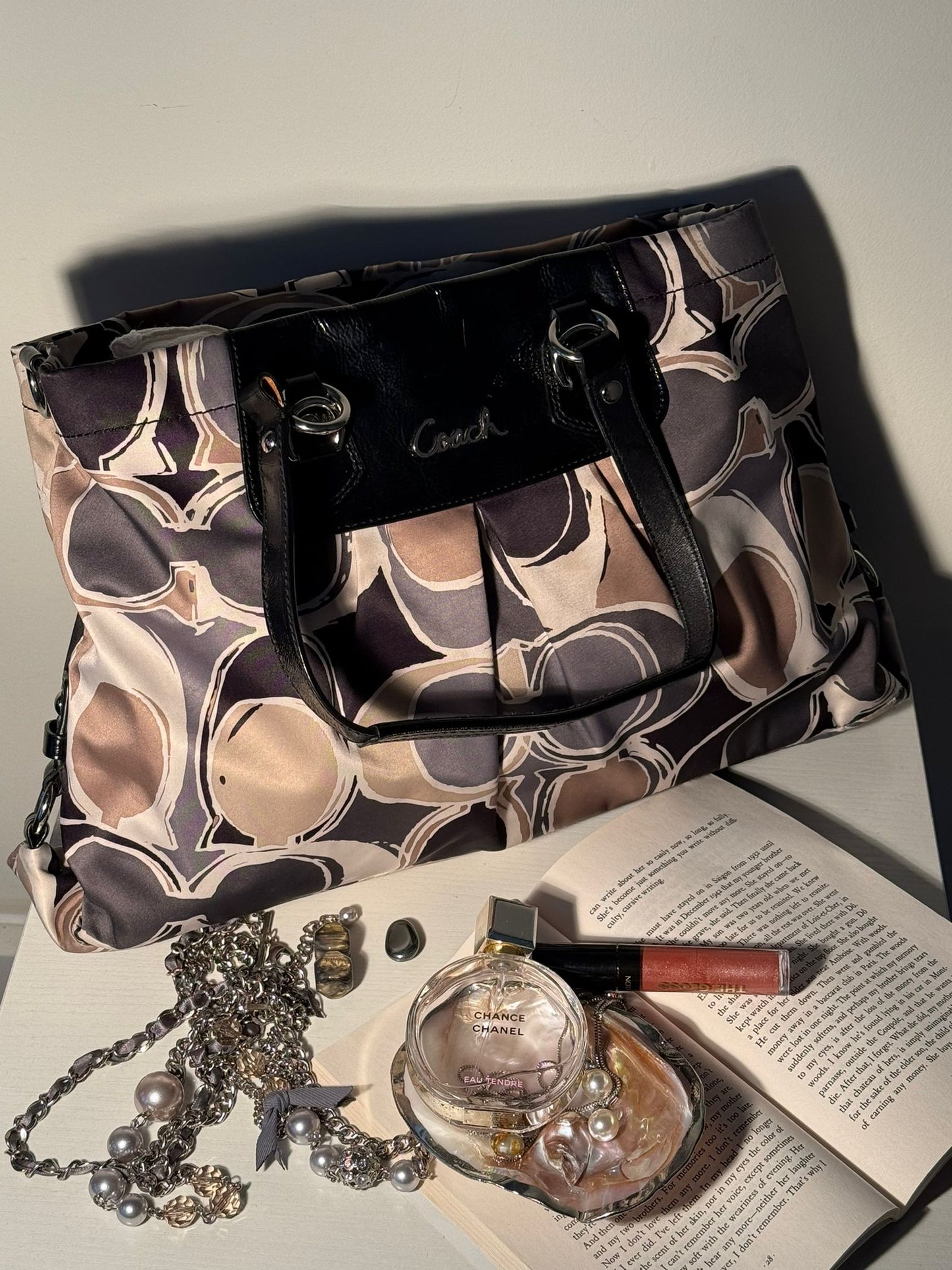 Coach Satin Taupe Signature Tote Bag