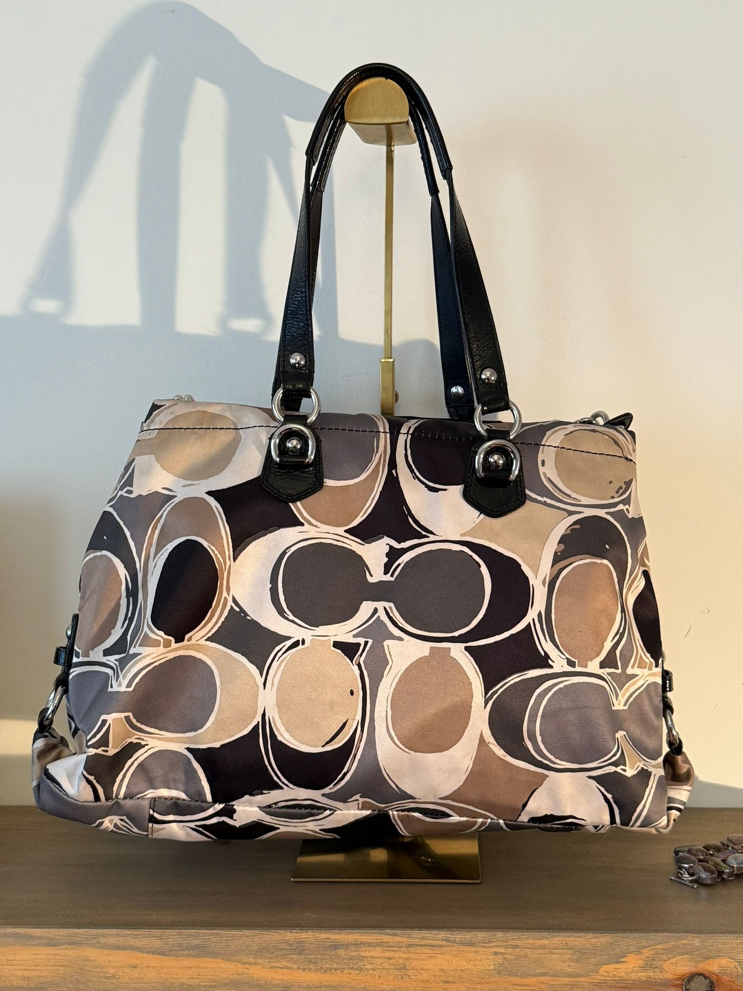 Coach Satin Taupe Signature Tote Bag