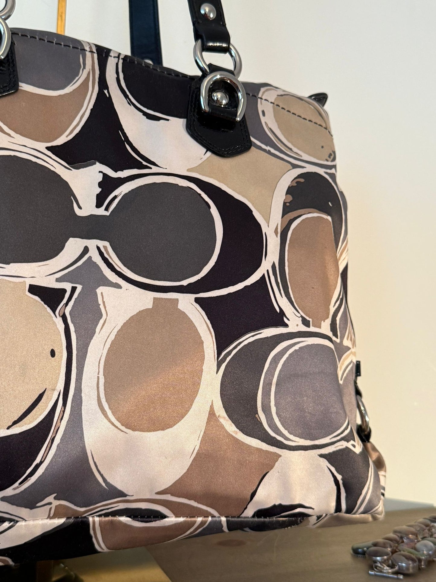 Coach Satin Taupe Signature Tote Bag