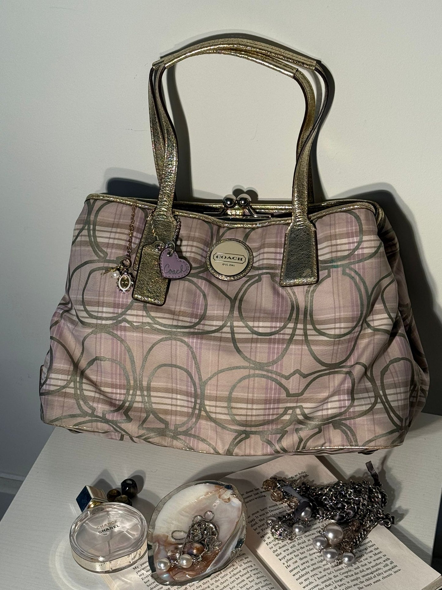 Coach Pastel Plaid Kisslock Tote