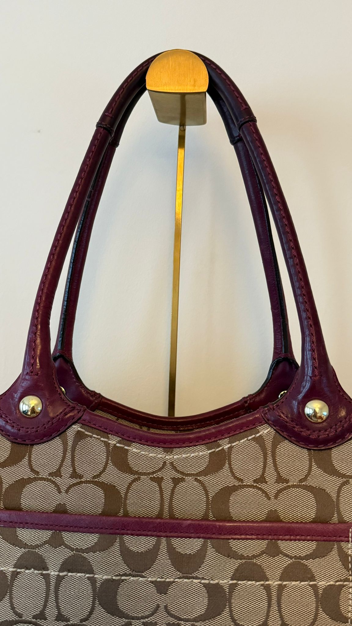 Coach Burgundy Trim Canvas Bag