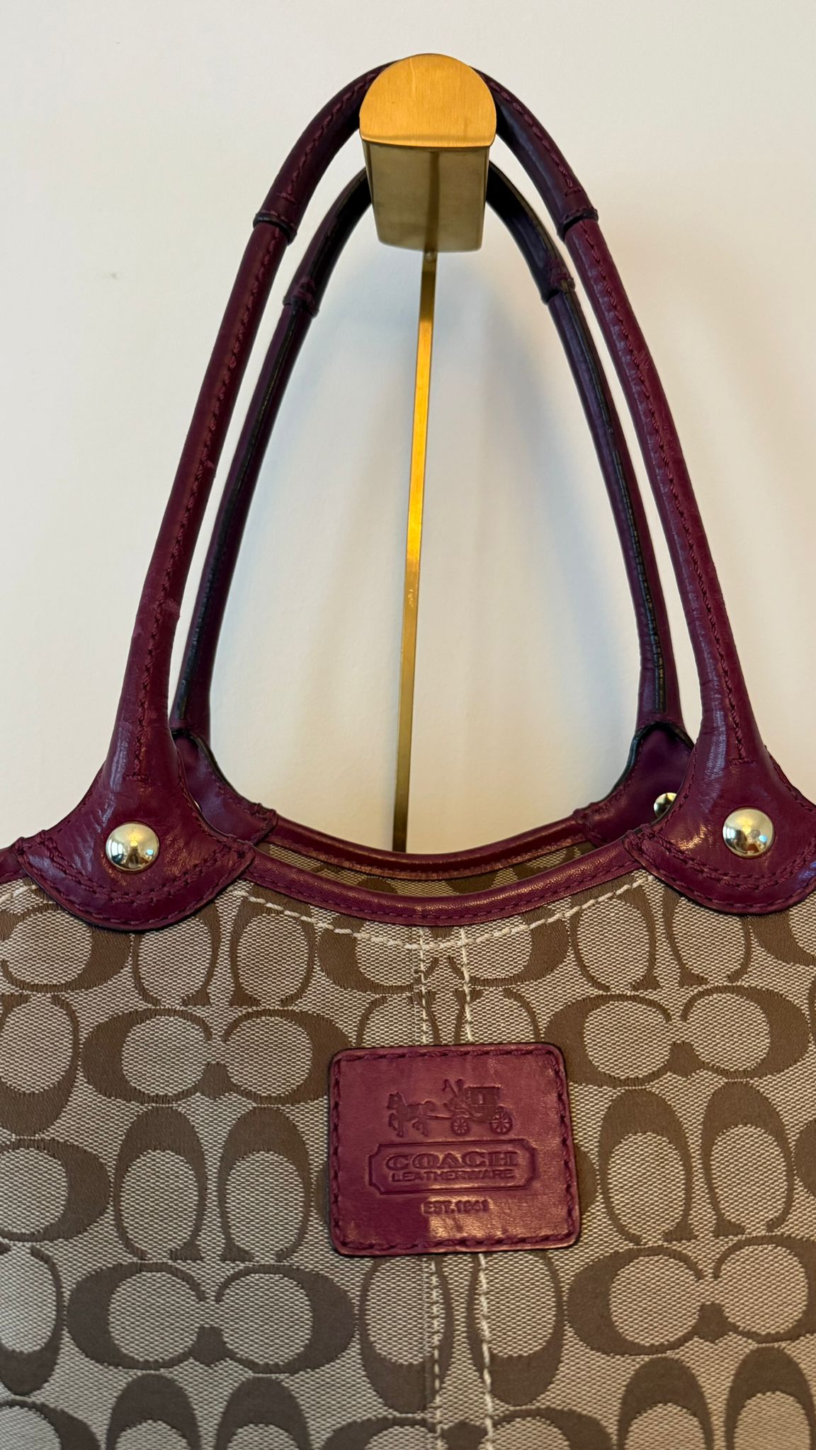 Coach Burgundy Trim Canvas Bag