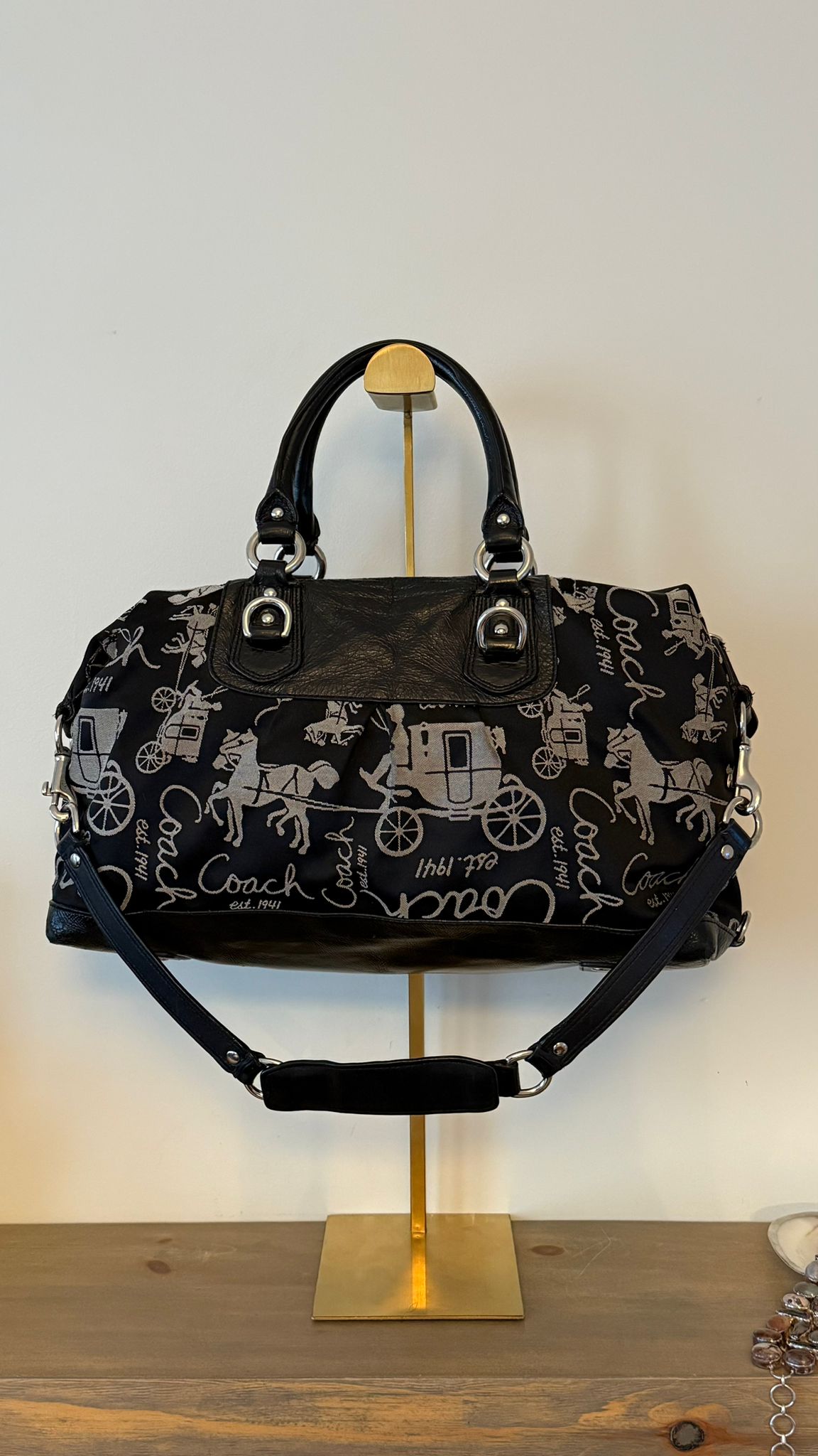 Coach Black Carriage Print Satchel