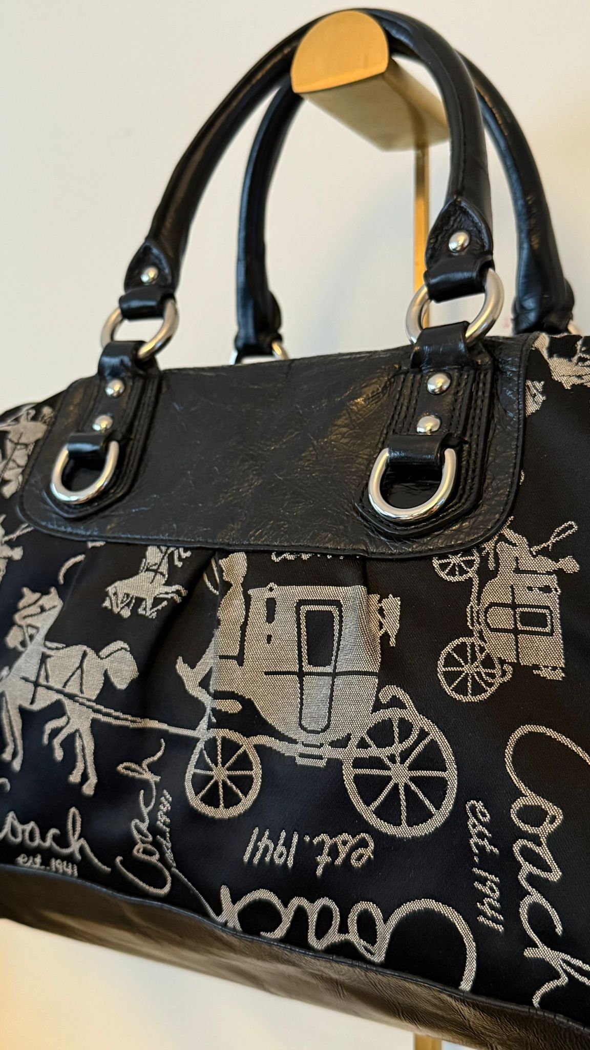 Coach Black Carriage Print Satchel
