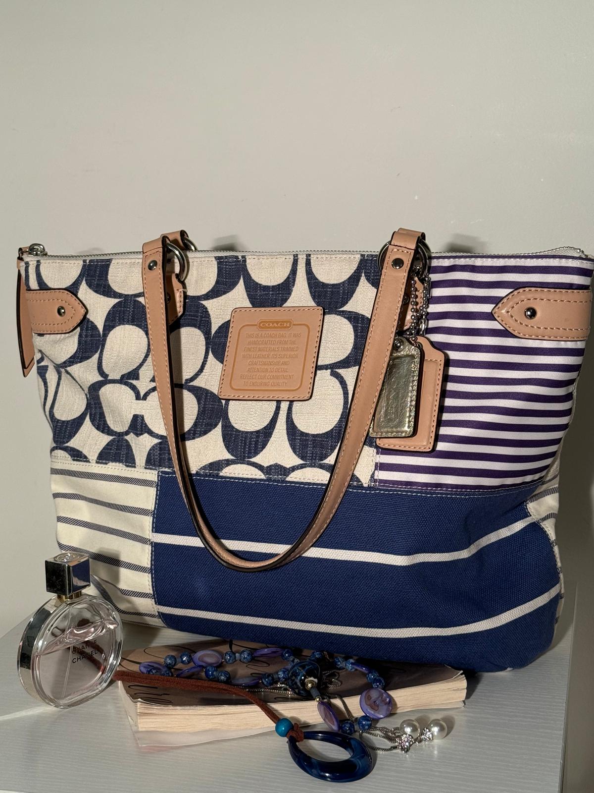 Coach Patchwork Stripe Canvas Tote Bag