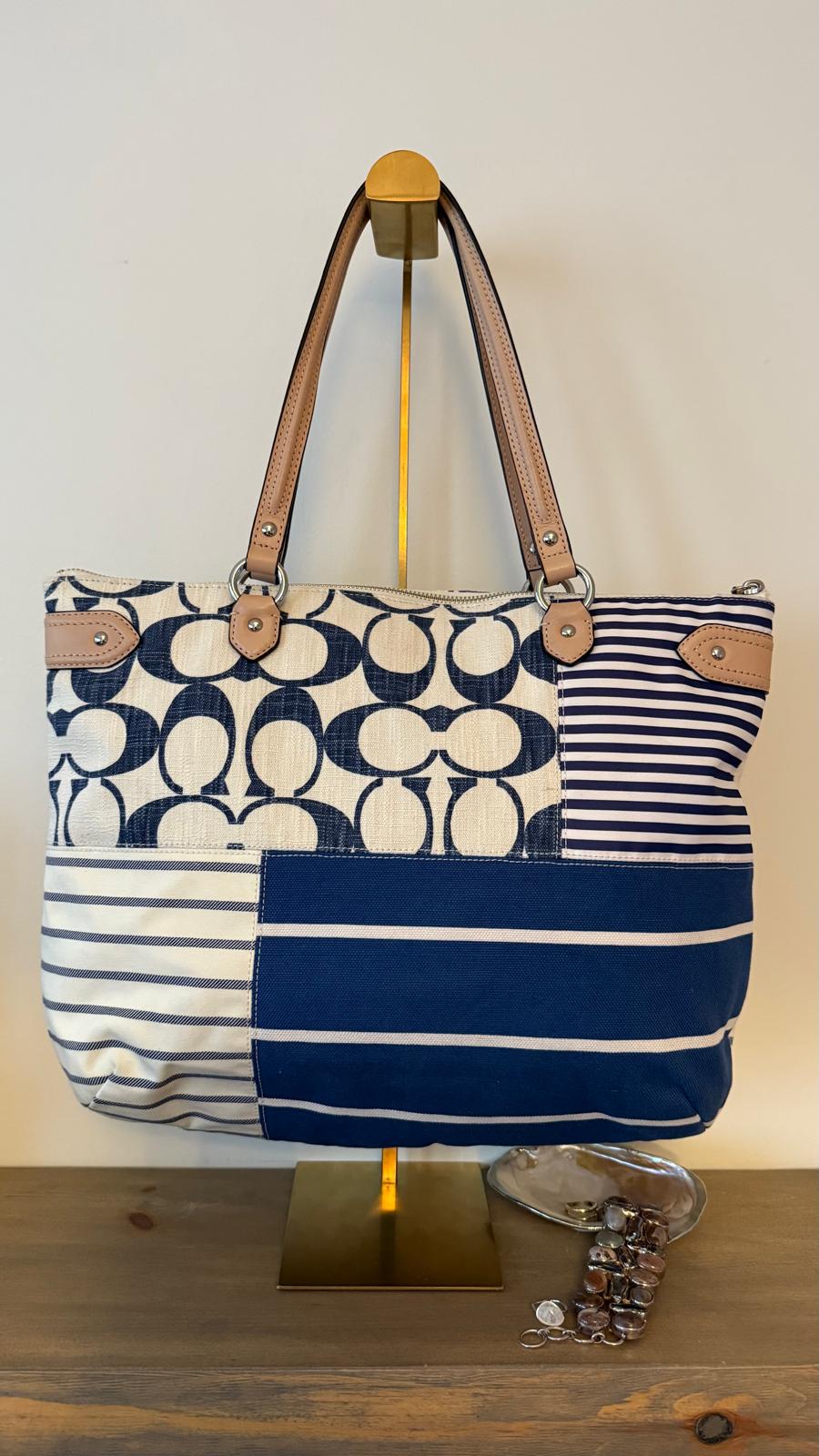 Coach Patchwork Stripe Canvas Tote Bag