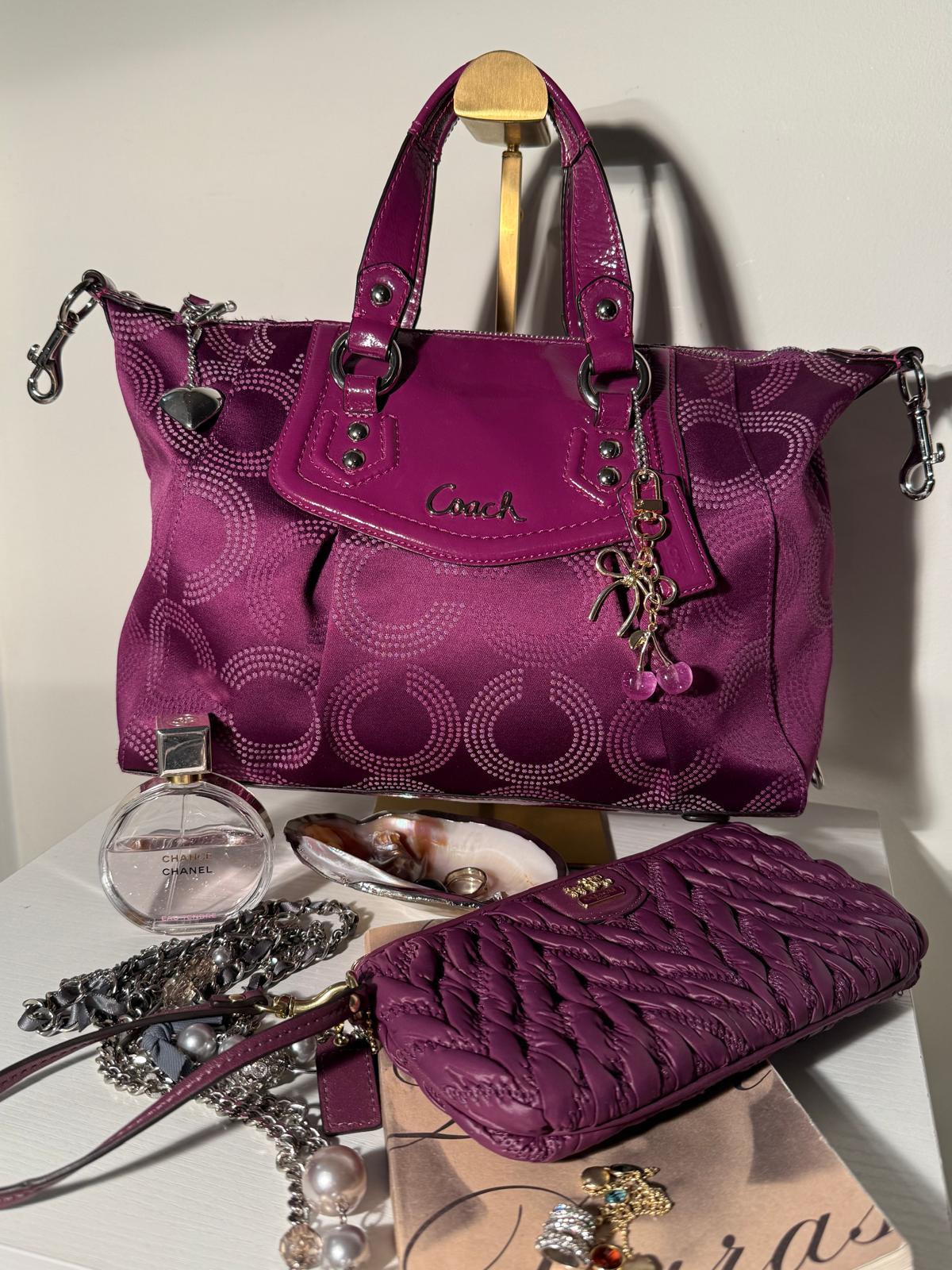 Coach Poppy Signature Purple Tote & Wristlet Set