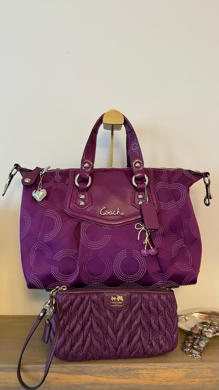 Coach Poppy Signature Purple Tote & Wristlet Set