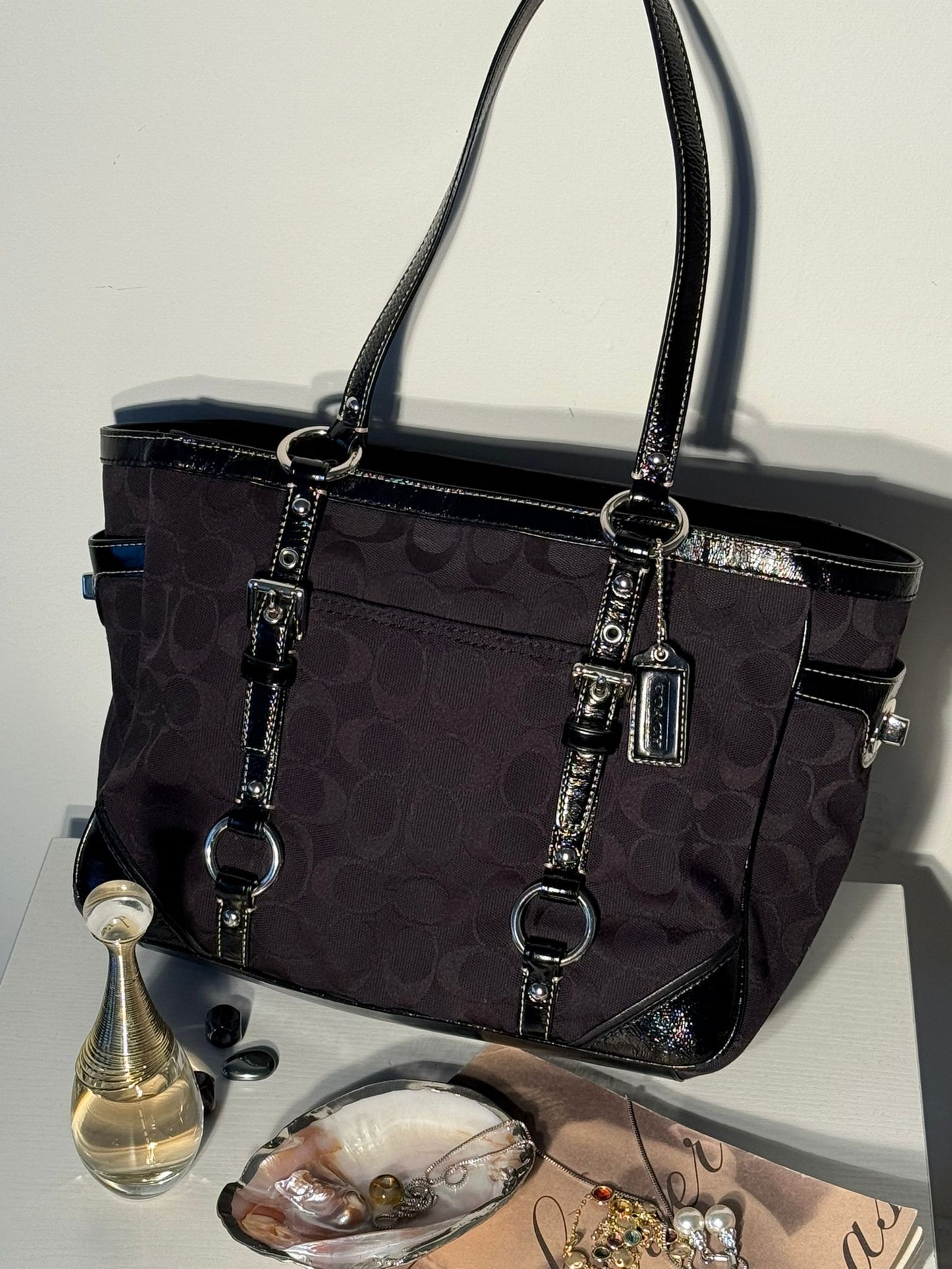 Coach Signature Black Buckle Tote Bag
