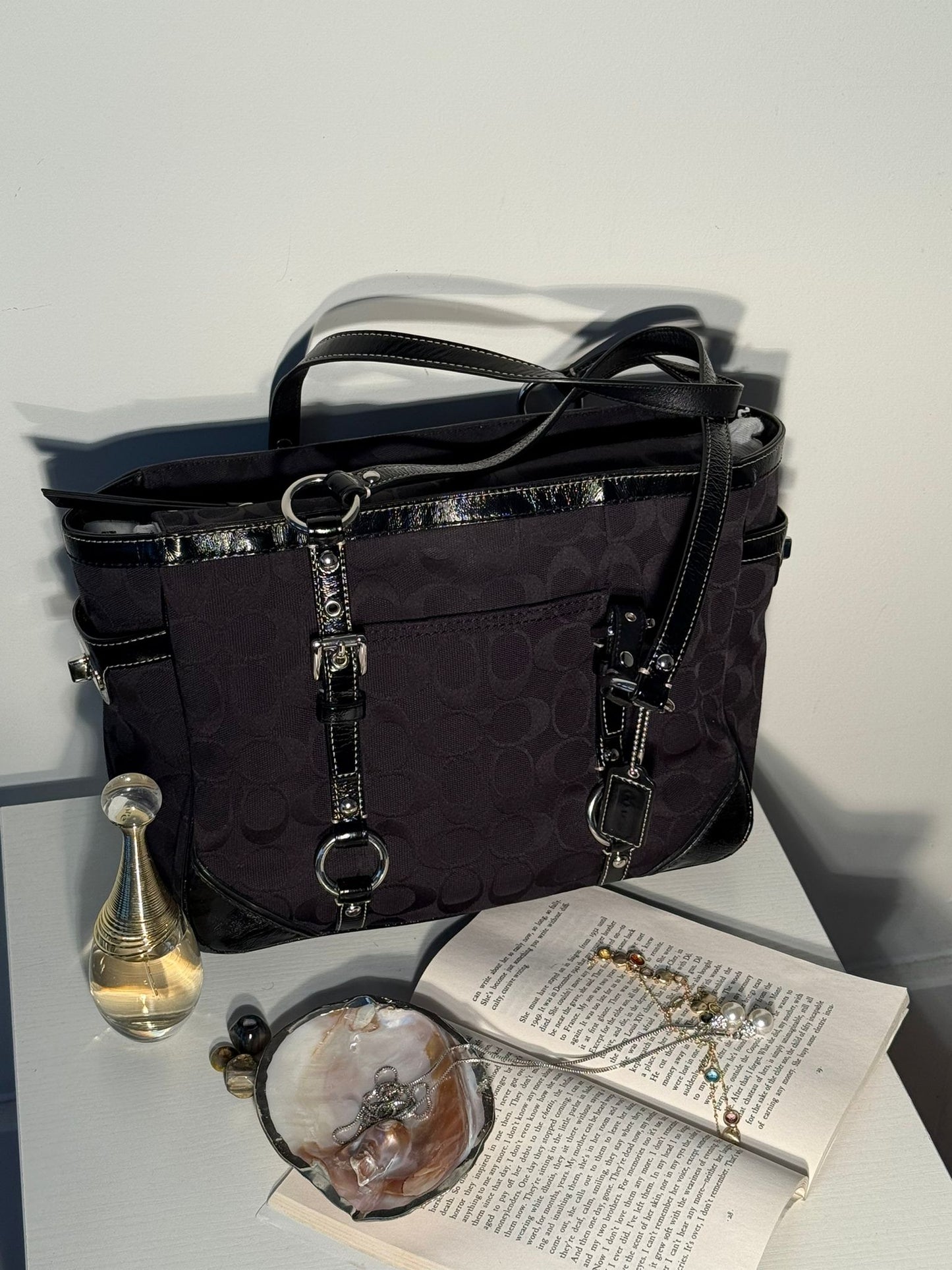 Coach Signature Black Buckle Tote Bag