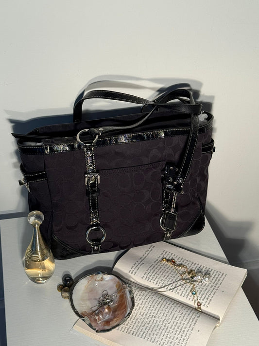 Coach Signature Black Buckle Tote Bag