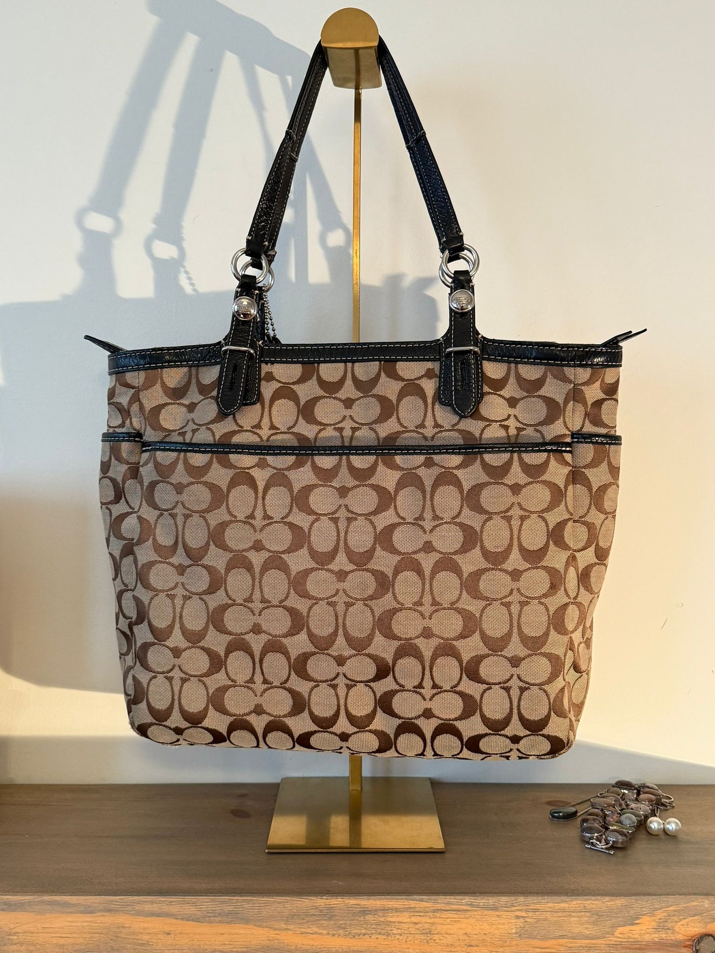 Coach Signature Brown Canvas Tote Bag