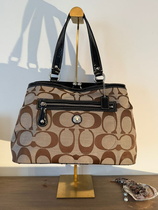 Coach Signature Brown Patent Trim Shoulder Bag