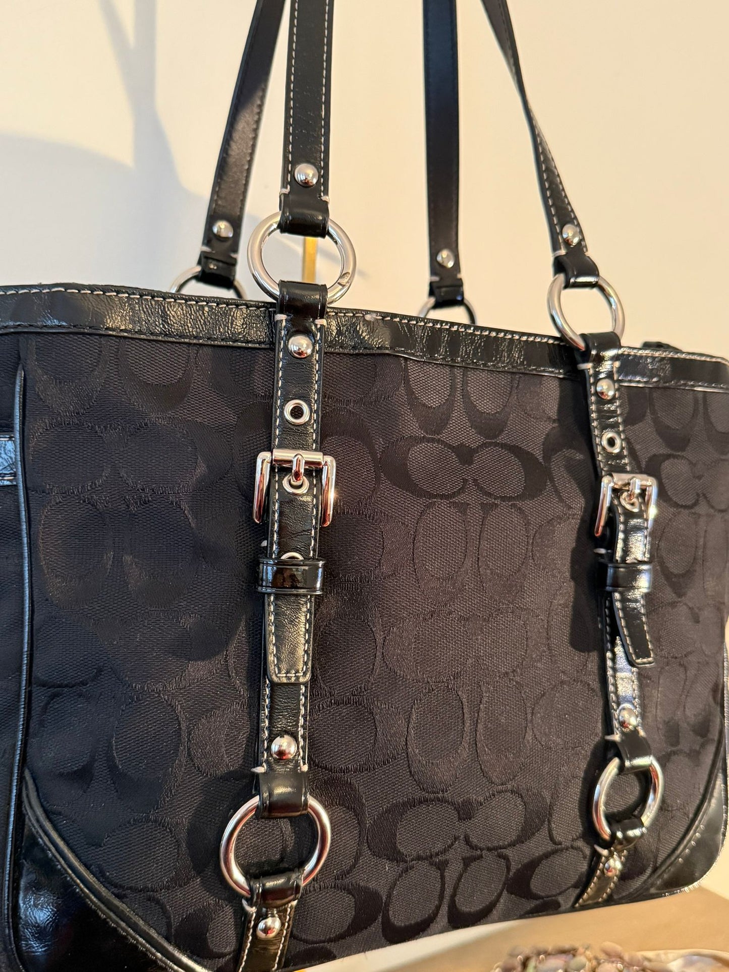Coach Signature Black Buckle Tote Bag