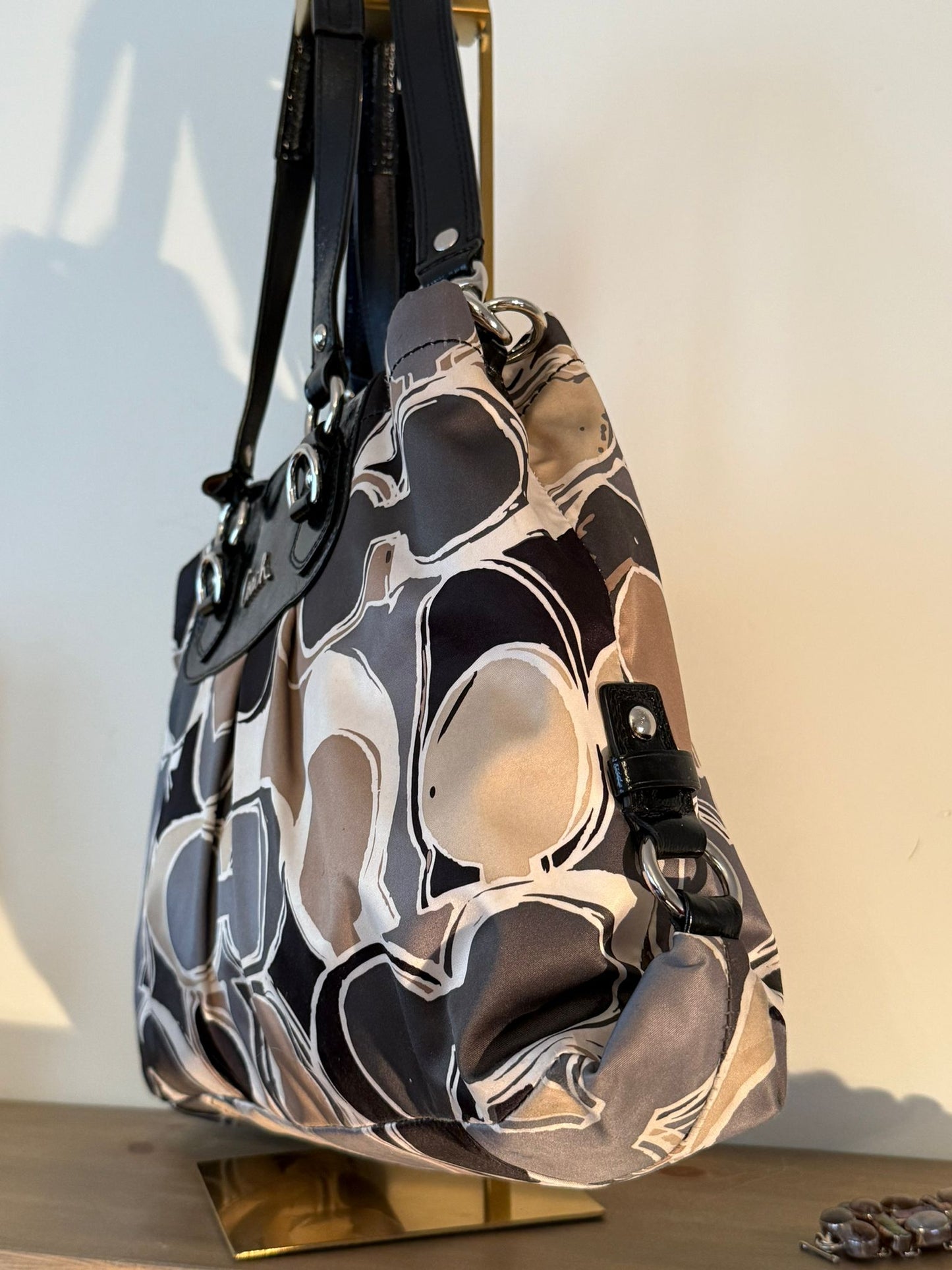 Coach Satin Taupe Signature Tote Bag