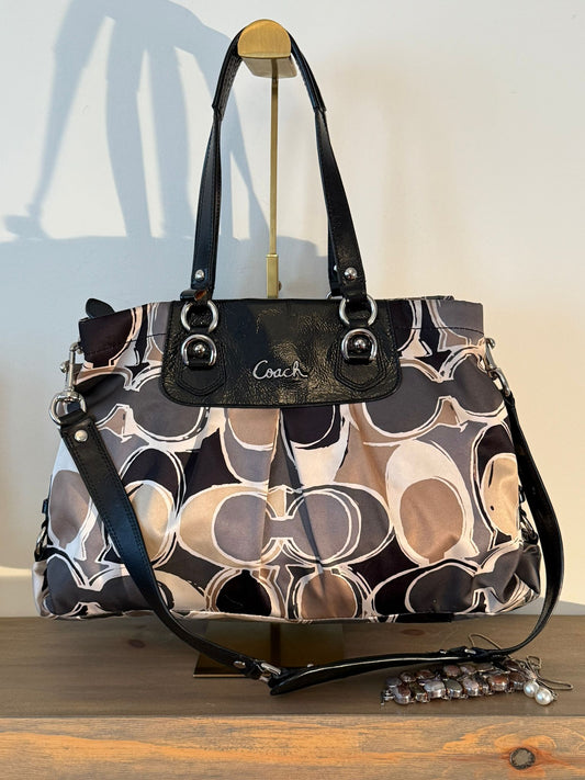 Coach Satin Taupe Signature Tote Bag