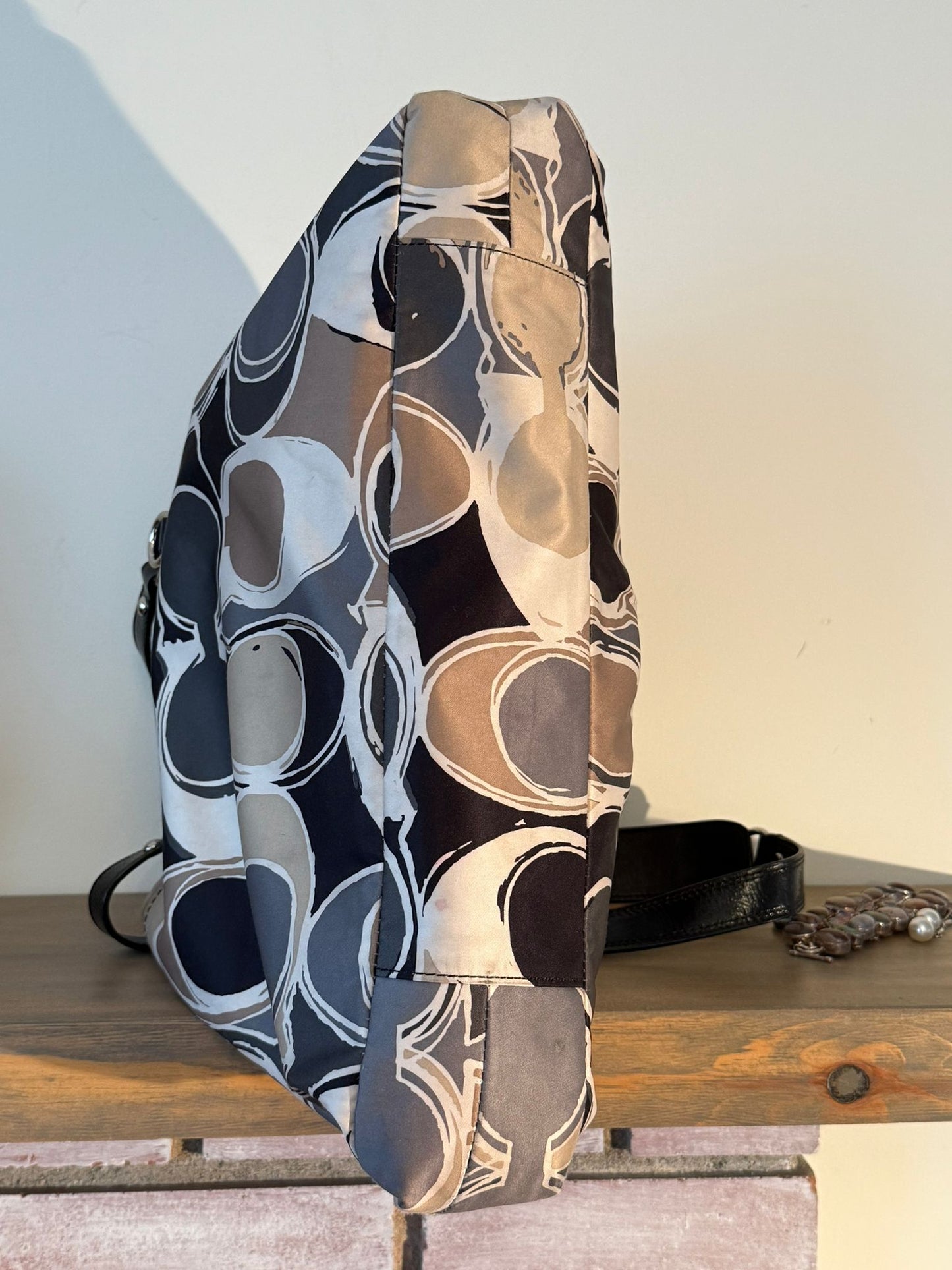 Coach Satin Taupe Signature Tote Bag