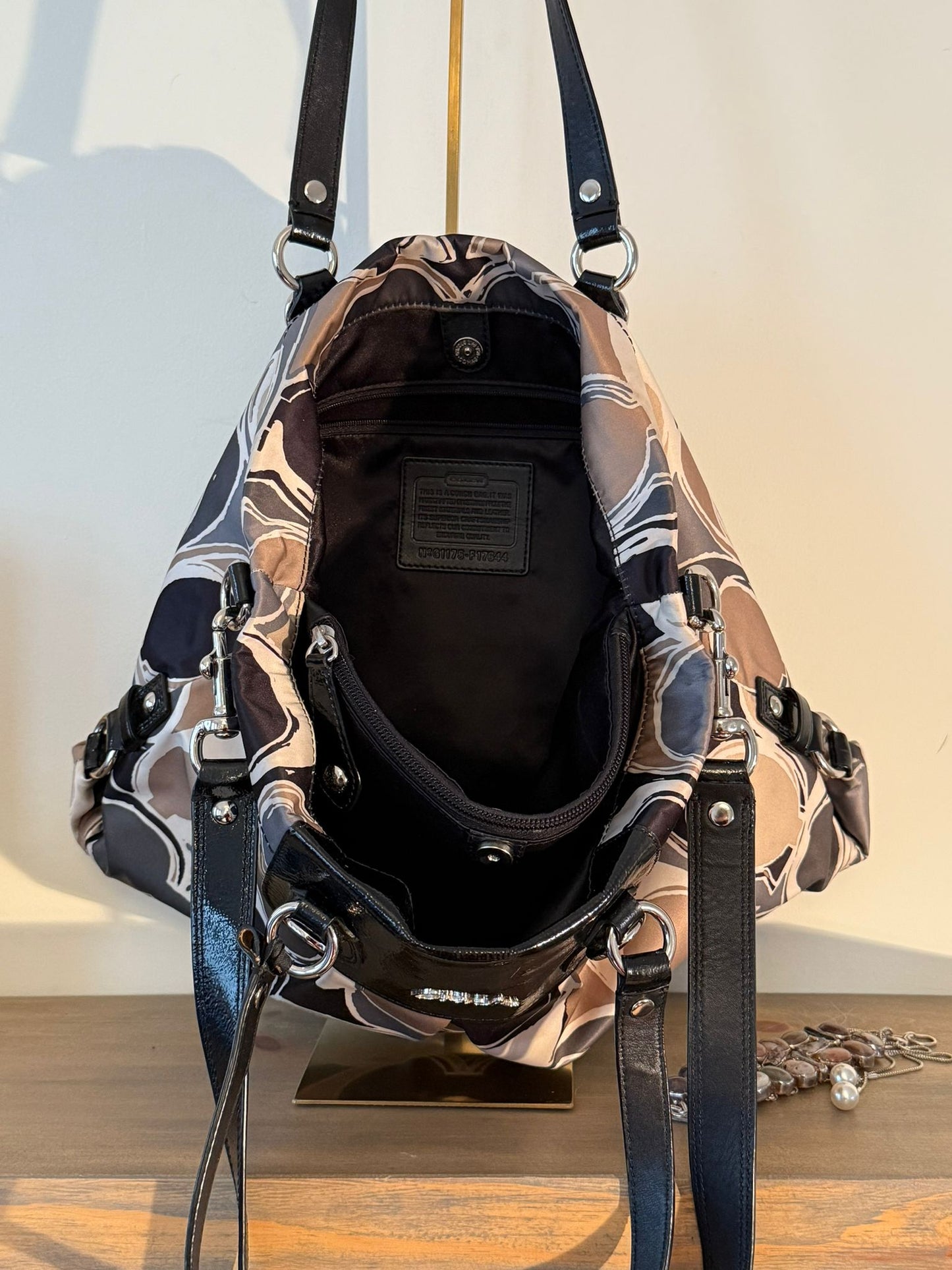 Coach Satin Taupe Signature Tote Bag