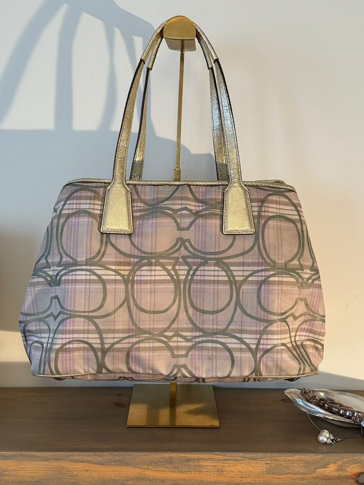 Coach Pastel Plaid Kisslock Tote