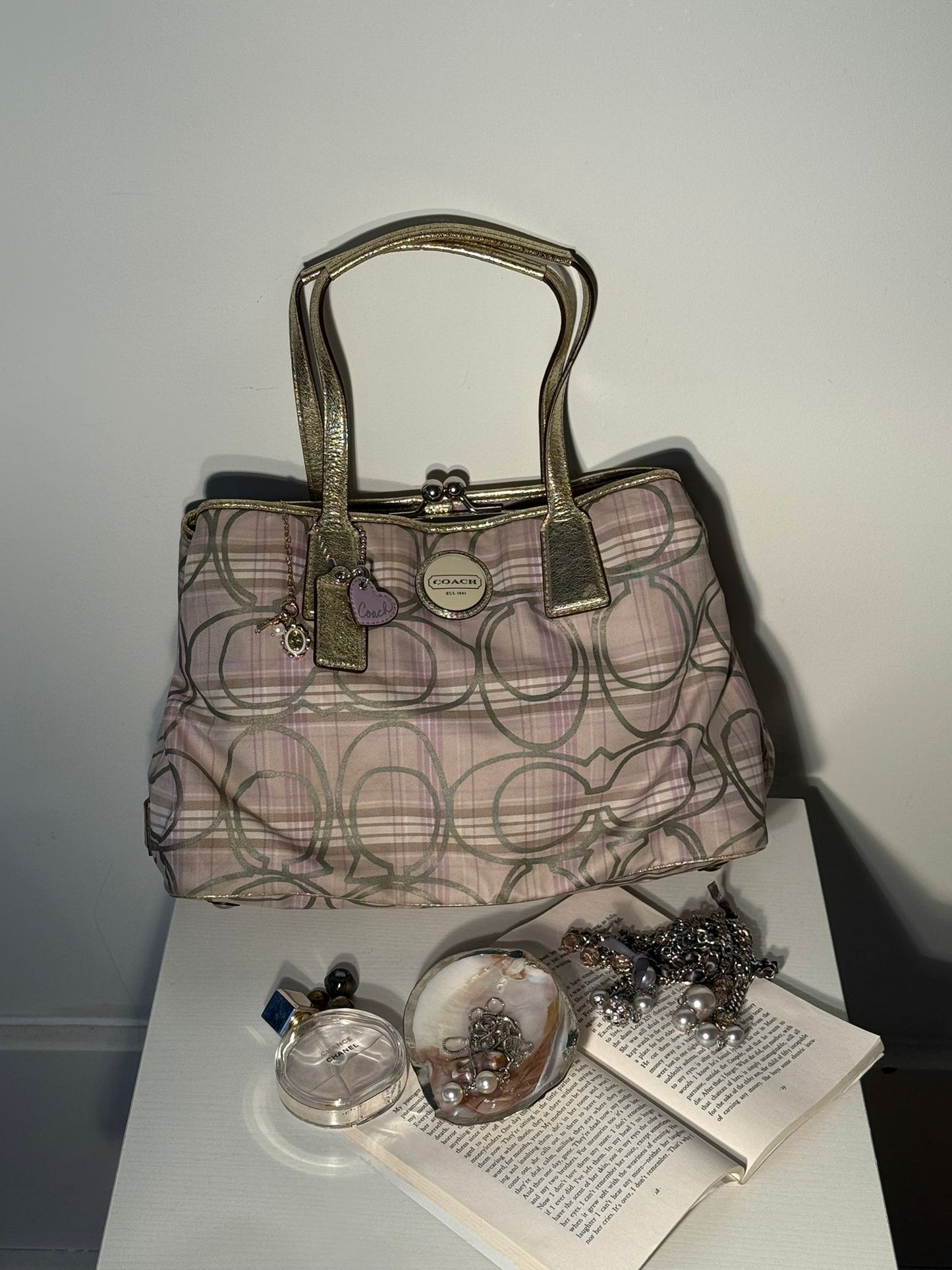 Coach Pastel Plaid Kisslock Tote