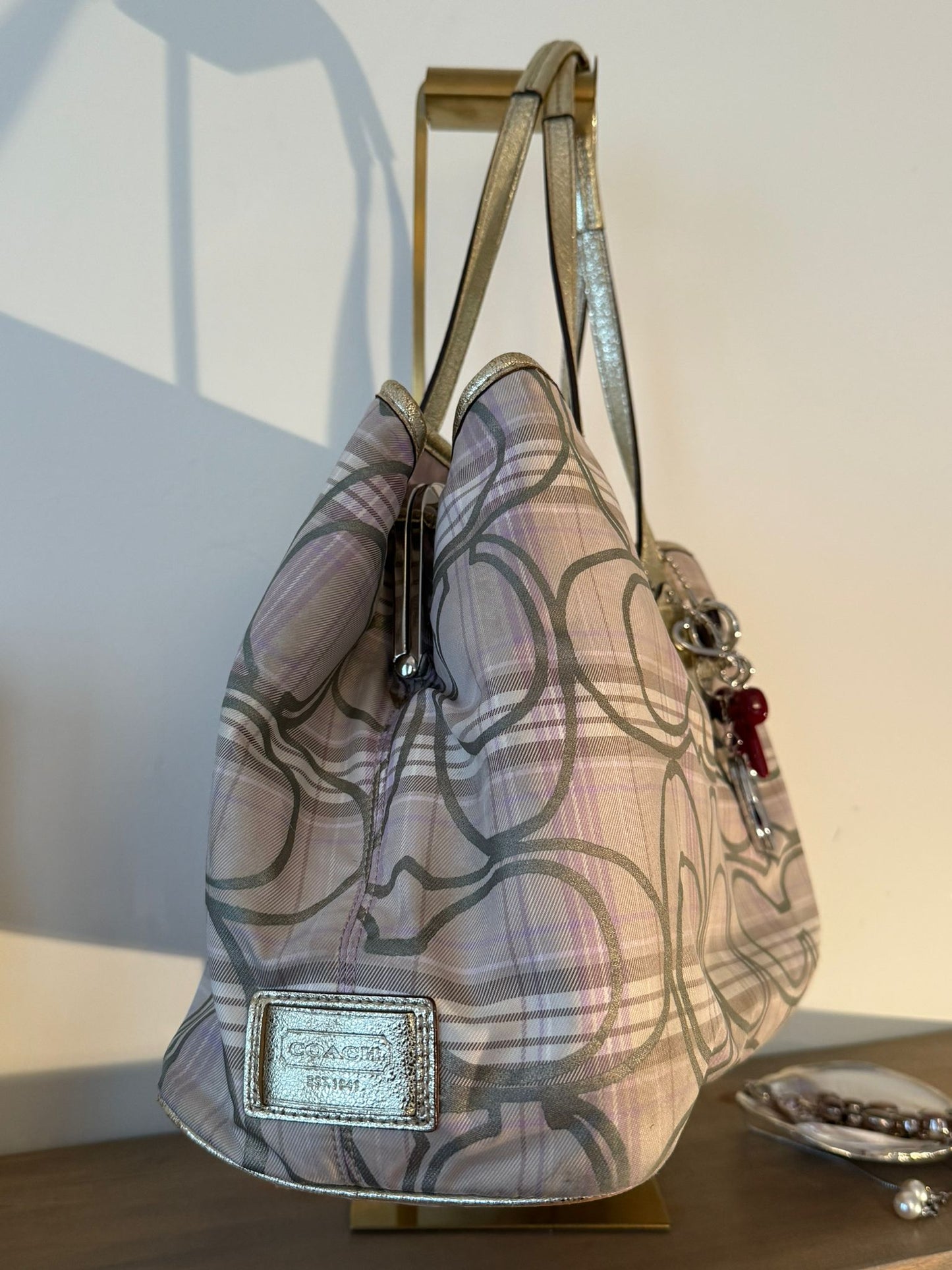 Coach Pastel Plaid Kisslock Tote