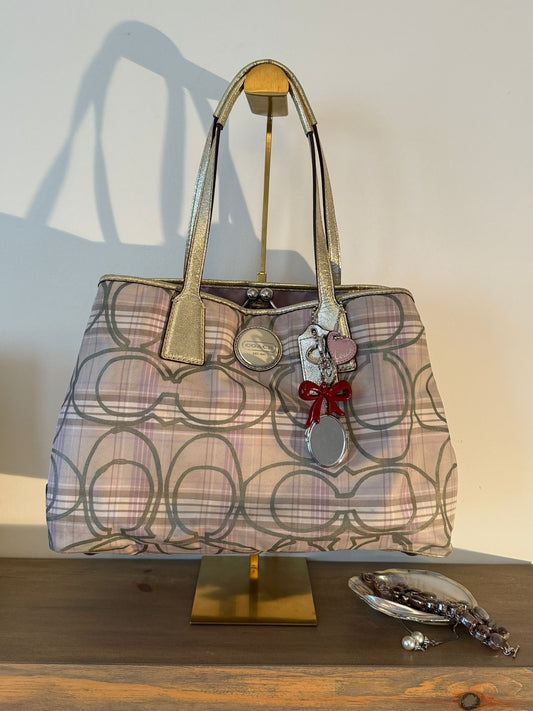 Coach Pastel Plaid Kisslock Tote